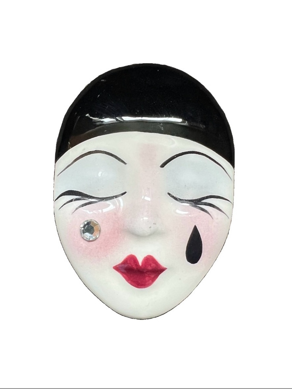 Vtg Fancy Faces Signed Ceramic Mardi Gras Style Brooch Pin
